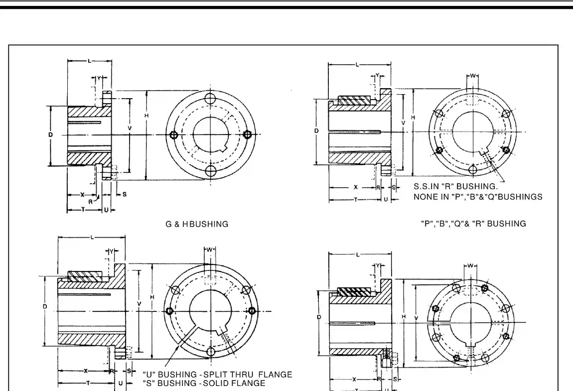 Split Taper Bushings dimensional reference
